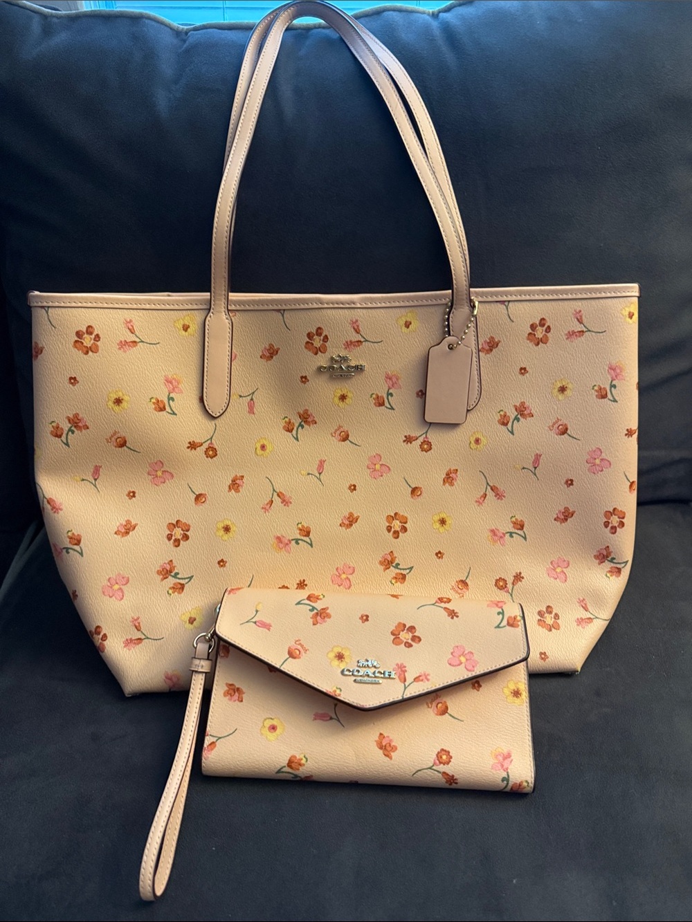 Coach Blush Pink Floral Tote with Matching Wristlet